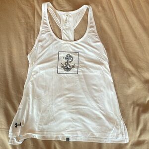 Under Armour Women’s White Racerback Tank with Navy Anchor Graphic